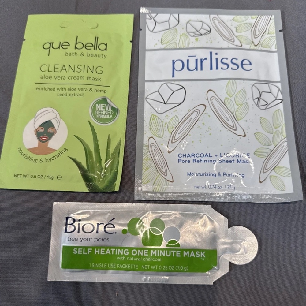 lot of 3 face masks que bella, purlisse, biore